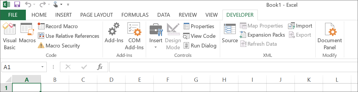 open developer tab in excel