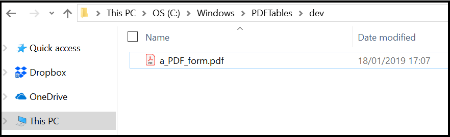 Locating a PDF file in the Windows File Explorer.