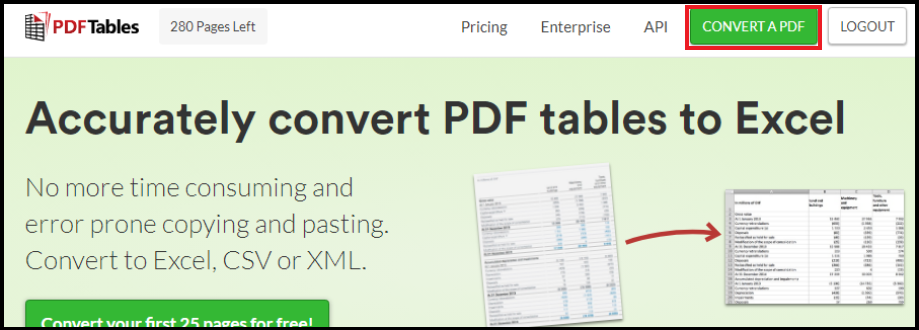 The PDFTables.com Convert A PDF button.