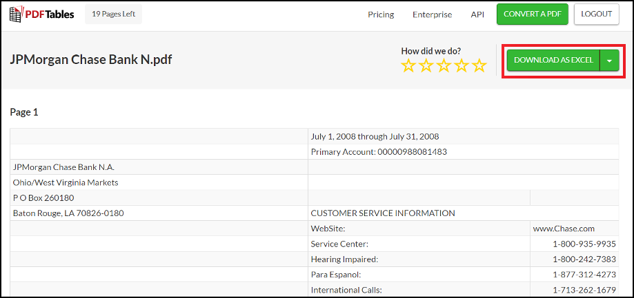 how to export pdf to excel for wells fargo statements