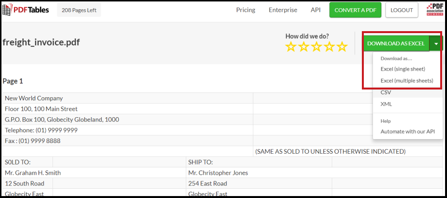 Download as CSV