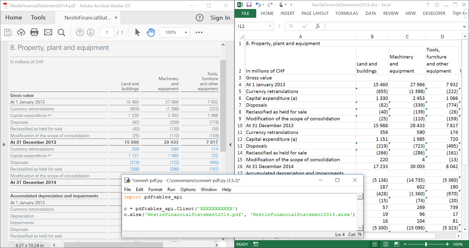 excel import pdf table