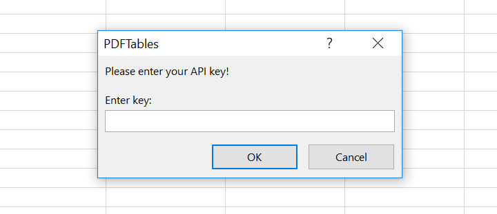 The API key prompt in Excel